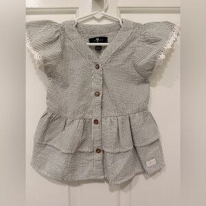 7 For All Mankind Gray/Green seersucker Striped Button Down Shirt, 24m